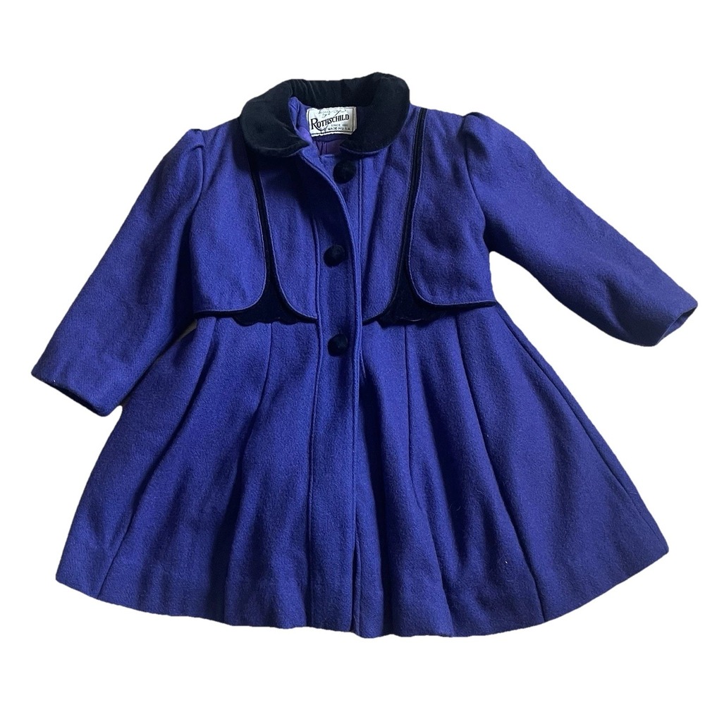 Vintage Rothschild Girls Wool Dress Coat‎ Sz 4 Sailor Style Wool Velvet Sailor